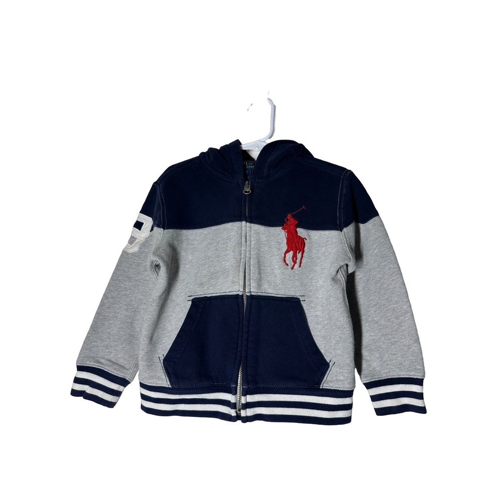 Polo Ralph Lauren Boys Colorblock Big Pony Full Zip Hoodie Sweatshirt Preppy 4T